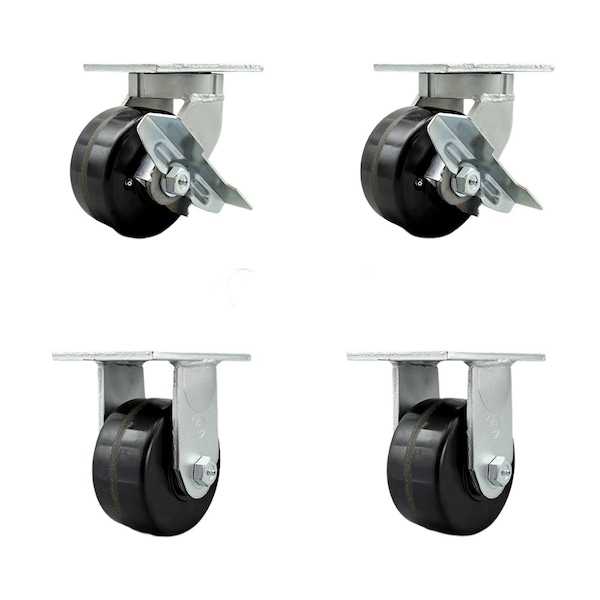 Service Caster 6'' Extra Heavy Duty Phenolic Wheel Swivel Caster Set 2 Brakes 2 Rigid, 4PK CRAN-SCC-KP92S630-PHR-SLB-2-R-2 - main